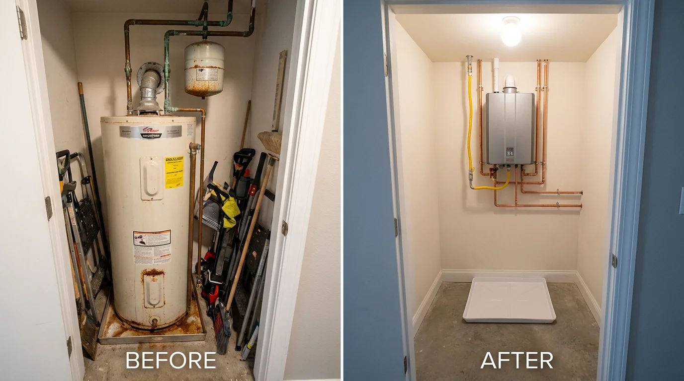 Tank water heater versus wall-mounted tankless unit comparison for Berwyn, IL homeowners