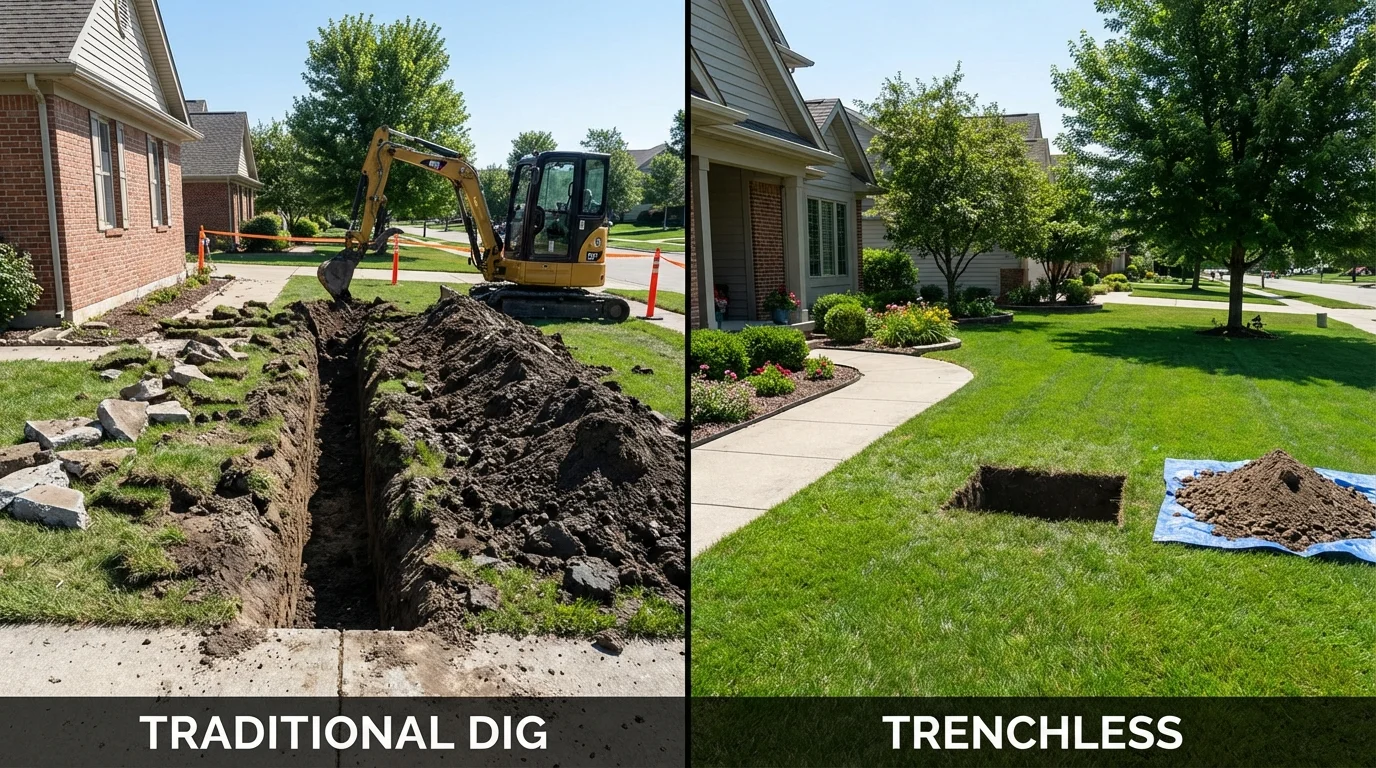 Trenchless sewer repair with minimal yard damage versus traditional excavation in Berwyn, IL